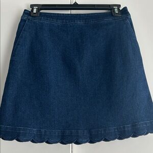 Dark Blue Denim Scallop Hem Skirt